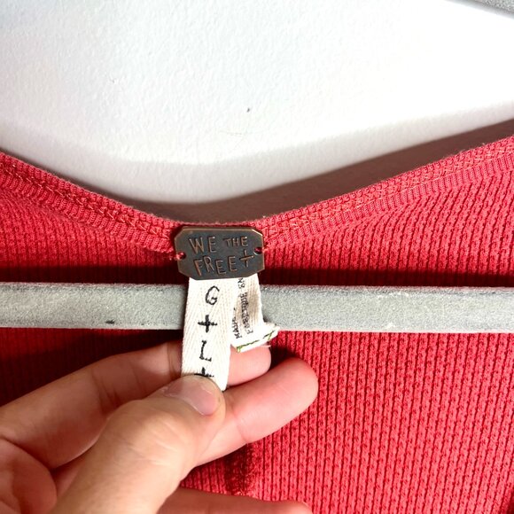 Free People We the Free Knit Henley Bandana Cuff Sleeve Top Thermal Waffle Knit - Picture 3 of 7